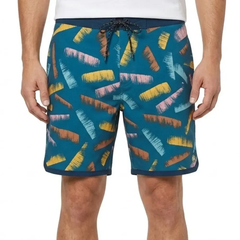 Outerknown Blue Pink Yellow Orange Brush Strokes Men's Swim Shorts Trunks sz 34